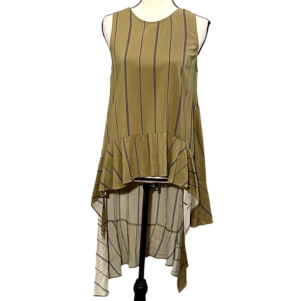 Madison Sleeveless Tunic S High Low Striped Dried Herb - Picture 2 of 12